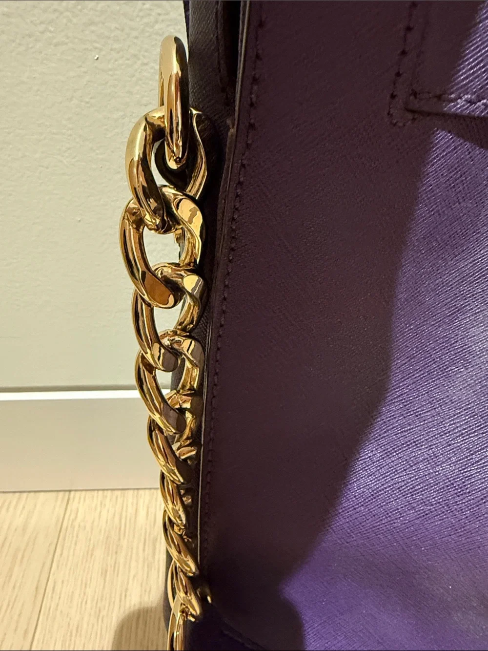 Michael Kors Purple Saffiano Satchel with Gold Hardware